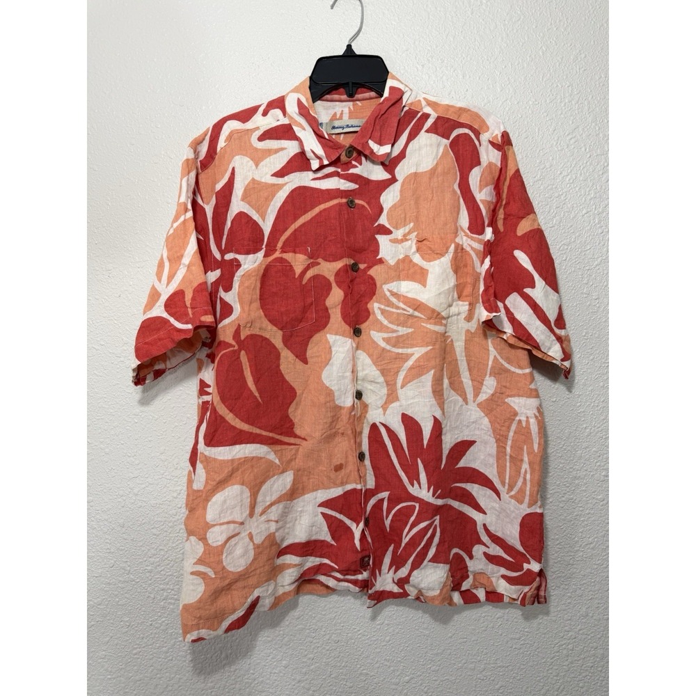 Tommy Bahama Linen Men's L Short Sleeve Hawaiian Tropical Beach Resort